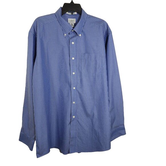 LL Bean Mens Shirt XL Reg Wrinkle Resistant Button Up Long Sleeve Checked 0 BKA2 - Picture 1 of 7